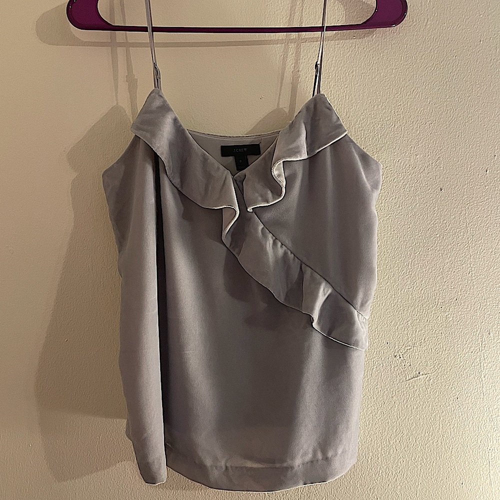 J. Crew | Silver Gray Velvet Ruffled Adjustable Camisole Top Size 0